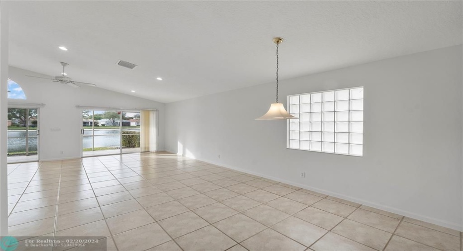 Kitchen Dining area overlooking gathering space