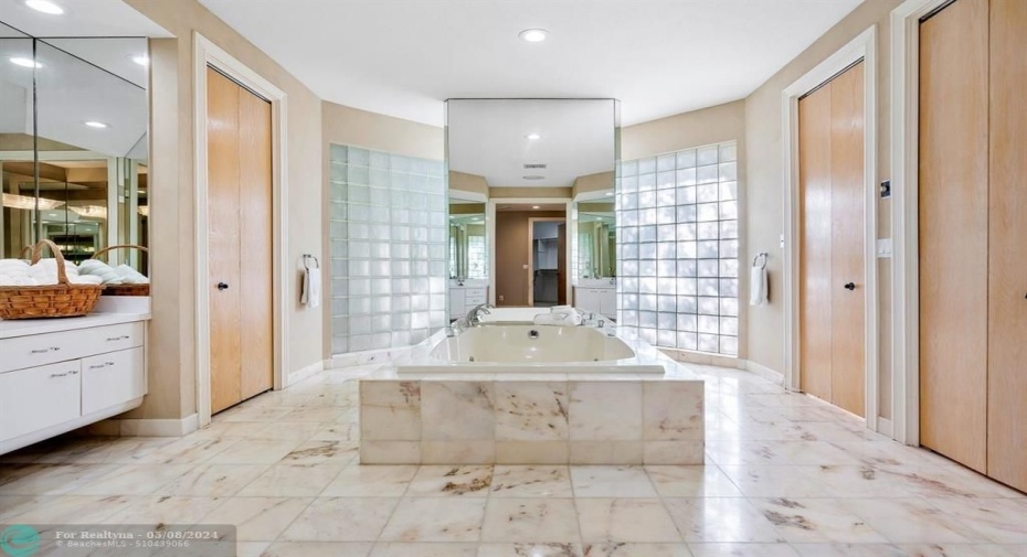 Fit for Royalty, this primary bathroom has it all! Double sinks, counter space, gorgeous spa and walk in shower!