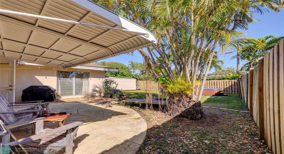 Patio overlooks the garden.