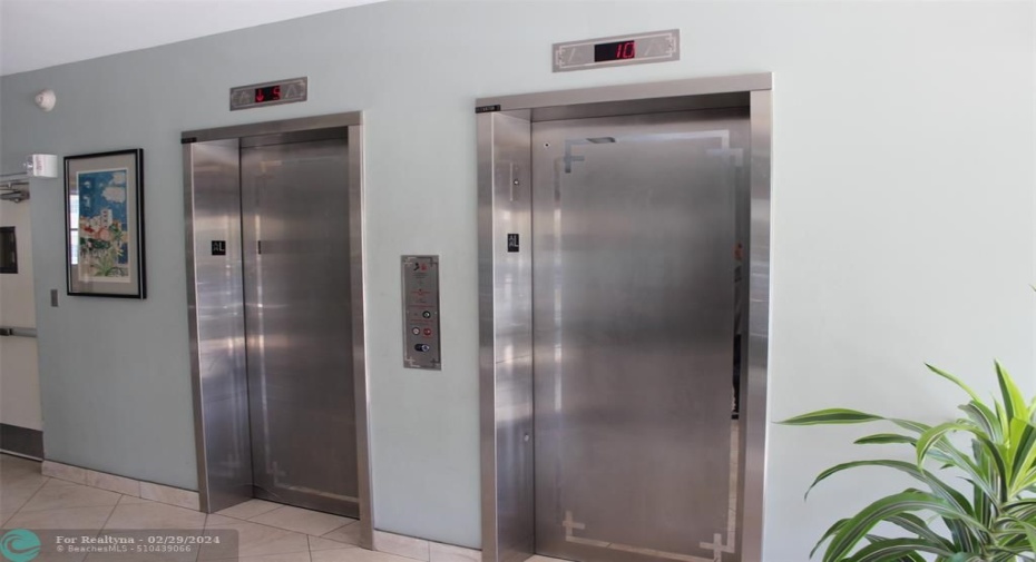 Common elevators on at the main lobby.