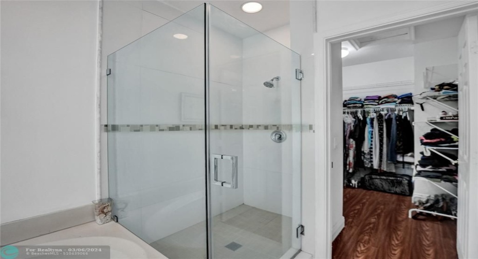 beautiful modern shower and huge walk in closet!