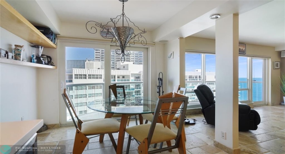 There are two ways to access the balcony; the sliding doors in the kitchen and the balcony door in the living room.
