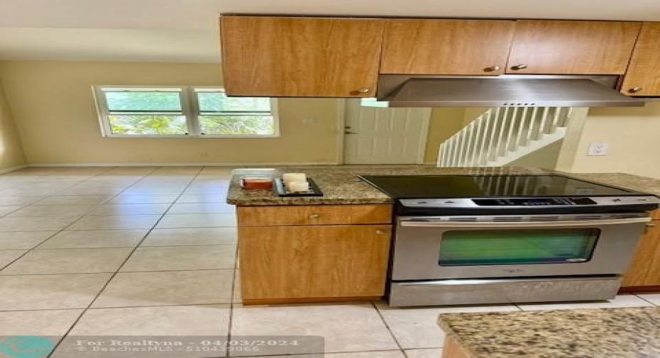 kitchen open to living area