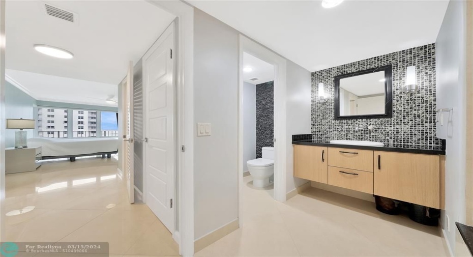 Spacious Master Bath with separate private water closet.