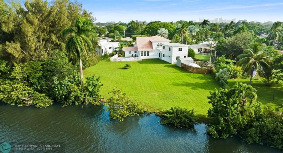 Stunning view of the OCEAN ACCESS waterway estate on 24K* sq ft lot.
