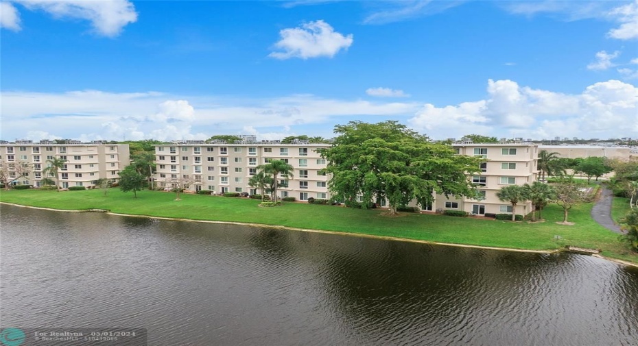 Arial photo of Building and Lake