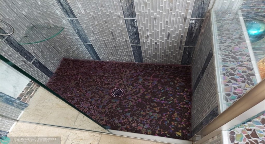 glass tiled shower floor