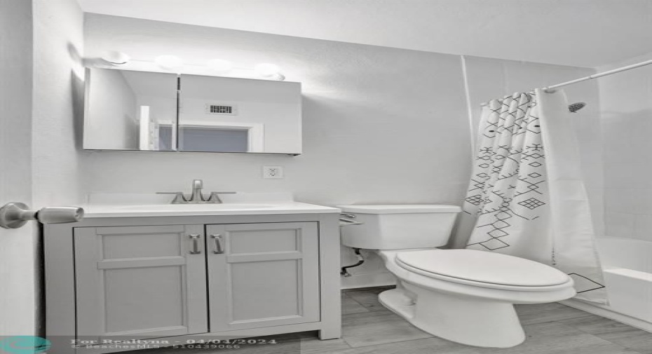 updated bath with modern vanity & new floors