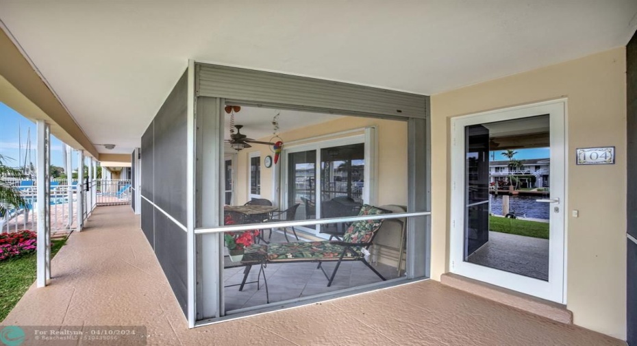 Screened in Porch and Entrance to Unit 104