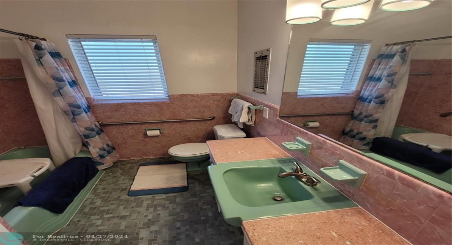 Master bath with sand/seashell concrete vanity-top