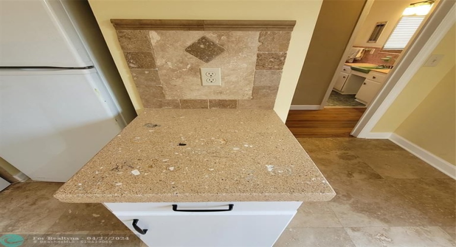 Kitchen (saturno marble flooring & sand/seashell concrete countertops)