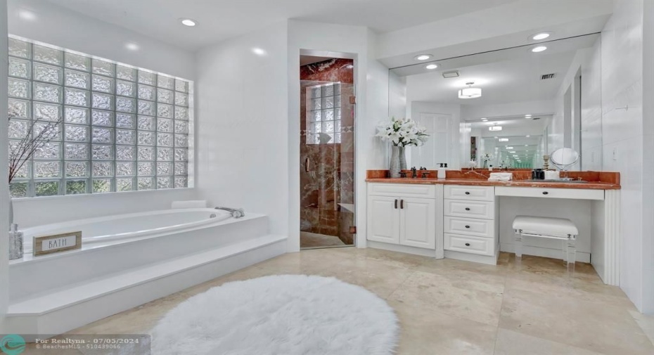 Bath #1- Newly redone, painted, LED lighting, marble floors