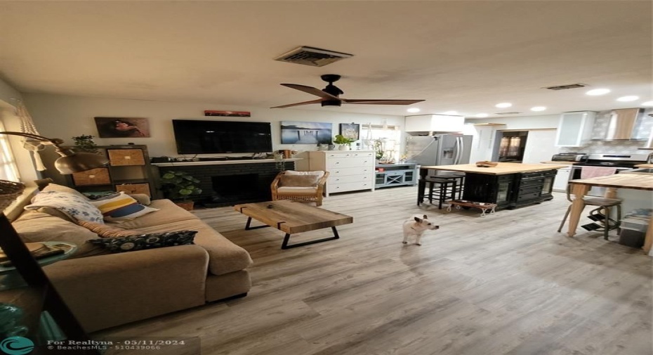 Living room looking into kitchen