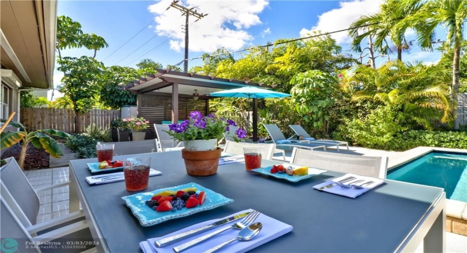 Poolside al fresco dining area in your private backyard. (Table upgraded since these photos to seat 10).