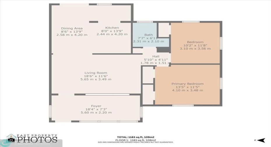 Floor Plan: Attached Garage and Second Bathroom are not included on floor plan. They are left of Living and Dining Areas