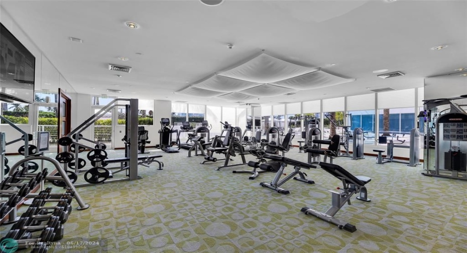 Fitness Center with Views of Pool & Gardens