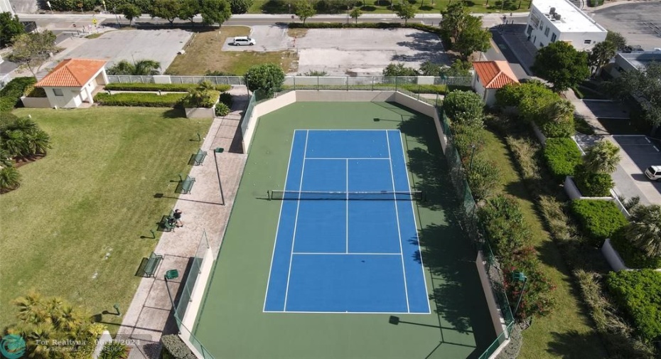 well maintained rooftop tennis court