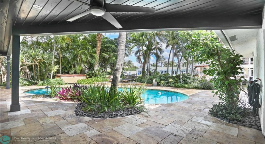 Covered patio by pool