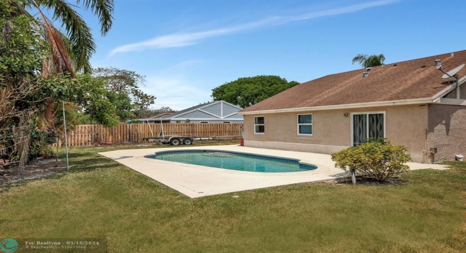 With ample space surrounding the pool area you have your to store Boat, RV, or Trailer within the Fence.