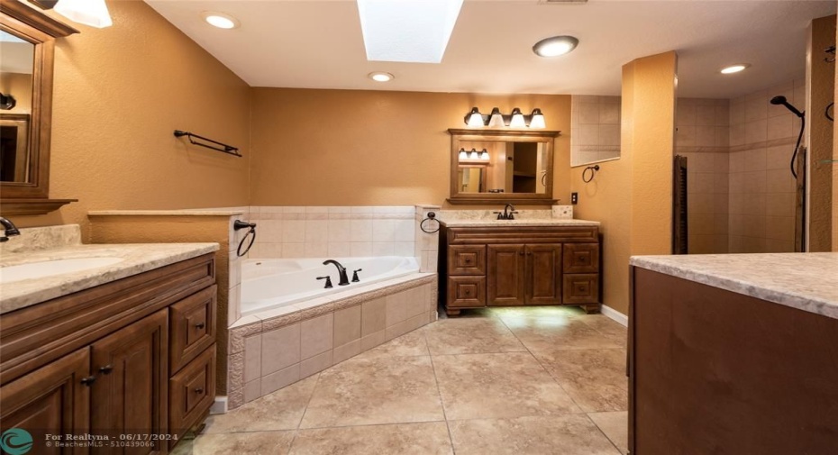 Master Bath With Spa Tub, Separate Walk In Shower, Dual Sinks with Undercabinet Lighting and Water Closet