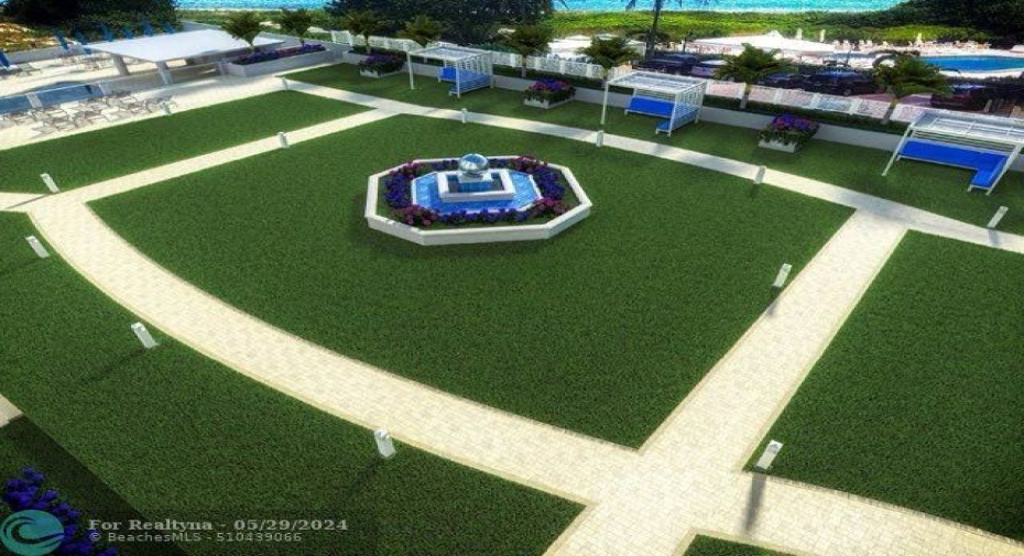 Rendering of coming courtyard-fountain outside your balcony!