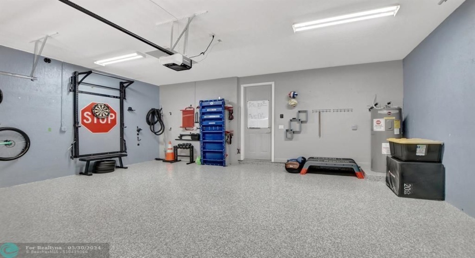 2 car garage gym set up can stay or be removed