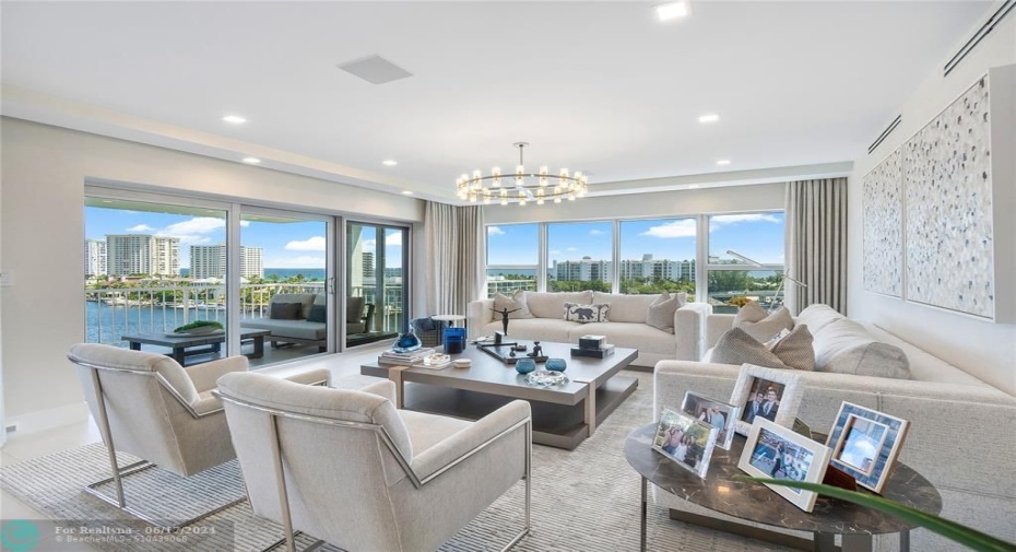 Relax in this beautiful living room with views of intracoastal and ocean