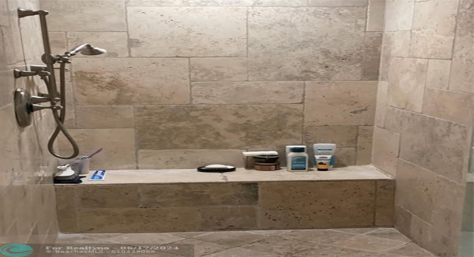 Shower in MB with Marble Bench/Seating