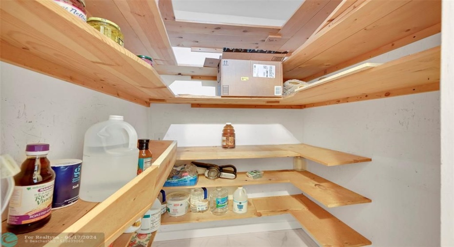 Spacious pantry right off kitchen, in laundry room
