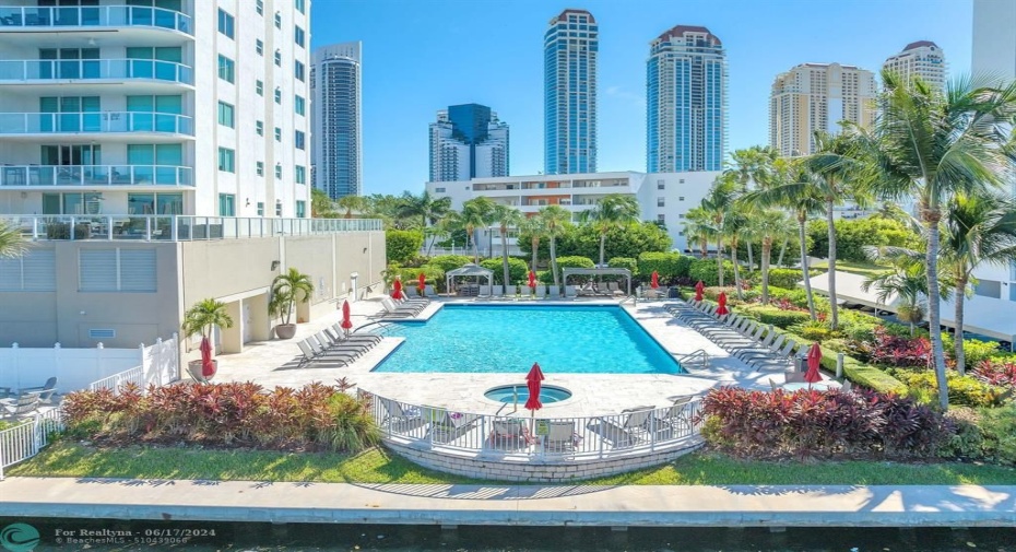 Condo Pool and Amenities from Aerial view