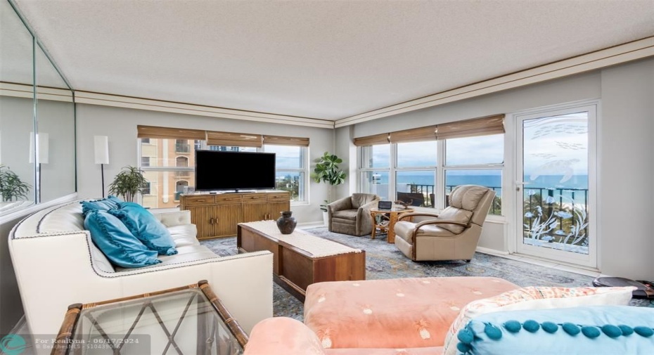 Bright and open living room with ocean view