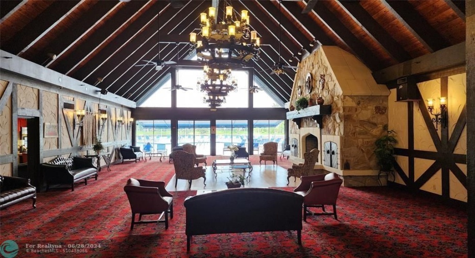 Inside the clubhouse, overlooking the pool