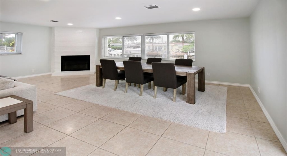 Dining area with wood fireplace