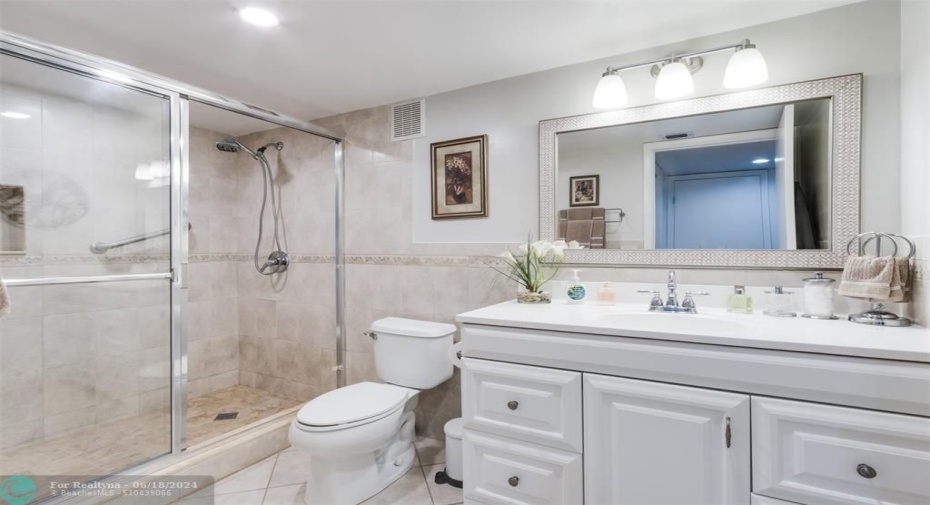 Updated Master bathroom, Walk-in shower and large Vanity
