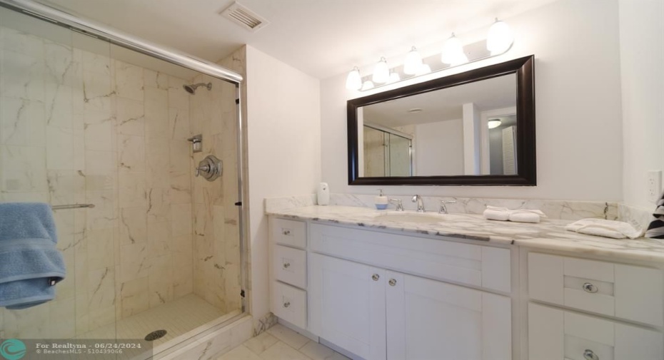 Master bathroom with walk in shower and light and bright
