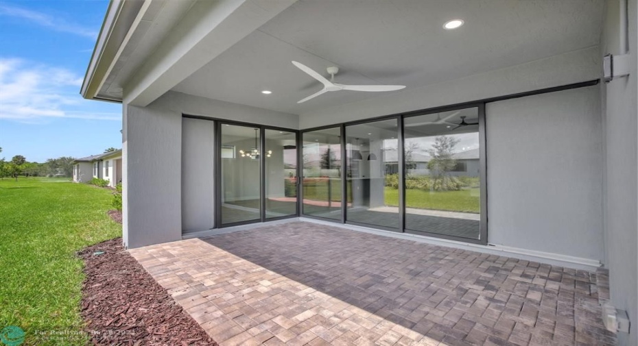 Covered patio with smart fan and lights