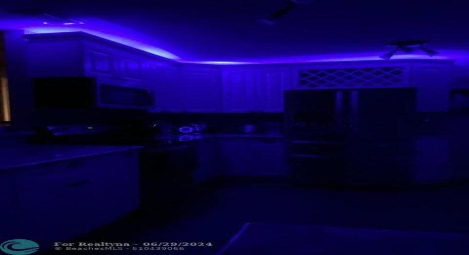 Night View of Neon Kitchen Lights.