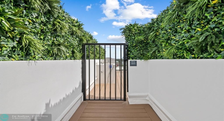 private roof garden gate to elevators