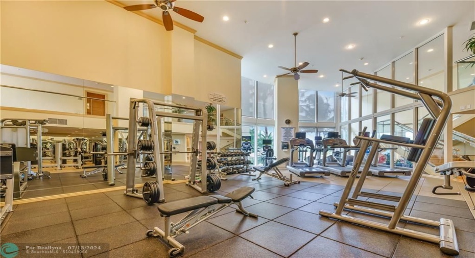 2 level fitness center with saunas and massage room
