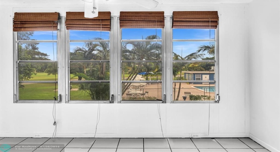 Tranquil Golf & Pool Area View in Florida Room and Bedroom