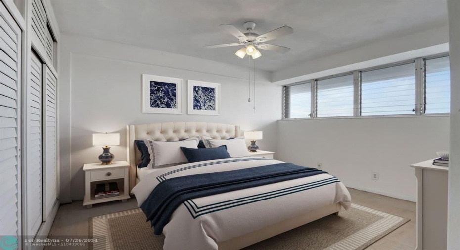 Bedroom 3 has been professionally staged and photographed to showcase its full potential and demonstrate how beautiful and functional the apartment can be.