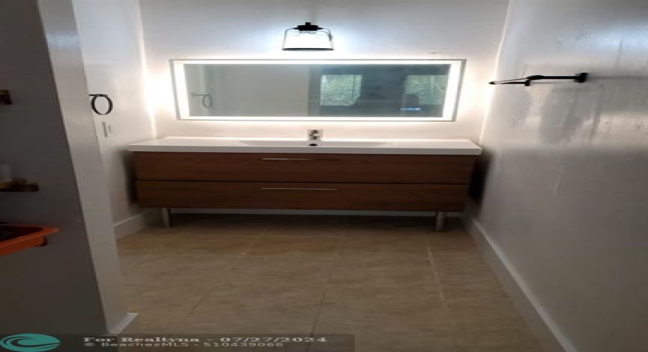 master bathroom with LED lighted mirror