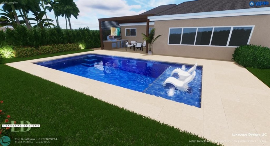 3d rendering of the pool and backyard
