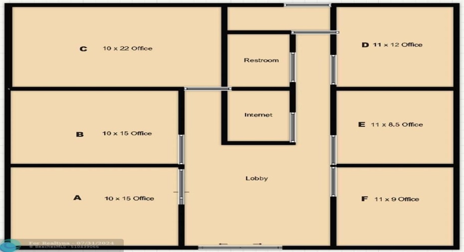 Floor plan with approx. office sizes.