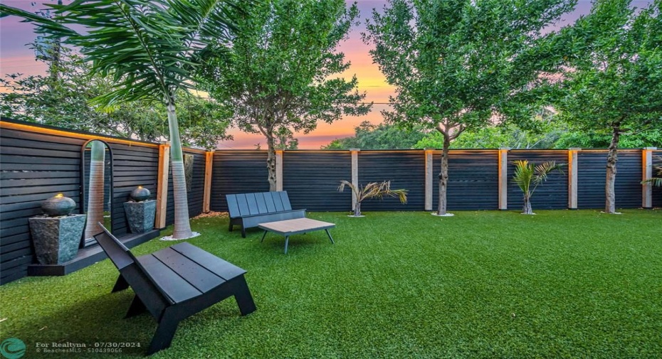 Backyard with Lighted Fence