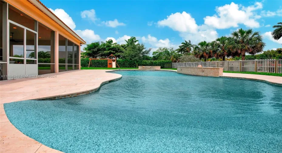 Saltwater heated pool, spa and fire pit