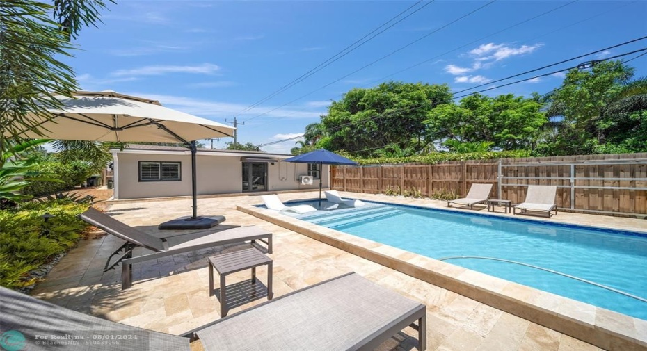 PRIVATE Backyard Oasis with Pool & Sundeck with Built-In Umbrella Stand, HUGE Patio Surrounded by Beautiful, Tropical, Easy Care Landscape, Landscape Lighting & Large Gate-2022.