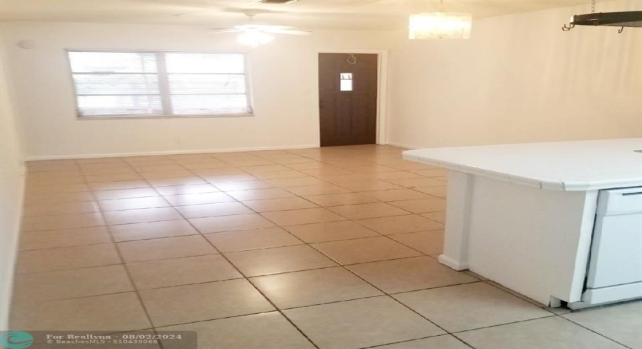 view from kitchen into family room