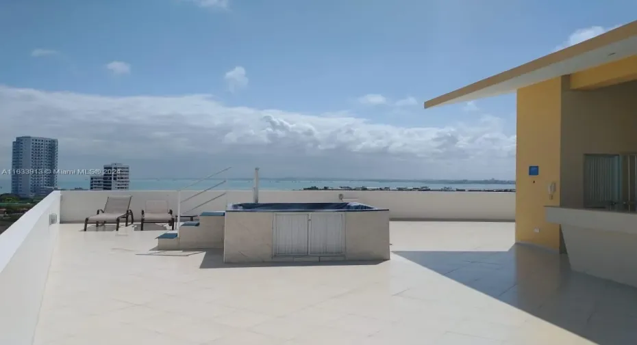 Rooftop with hot tub, bar area, and an amazing view!