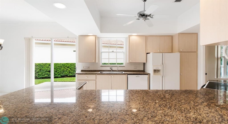 GRANITE COUNTERS AND COFFERED CEILING